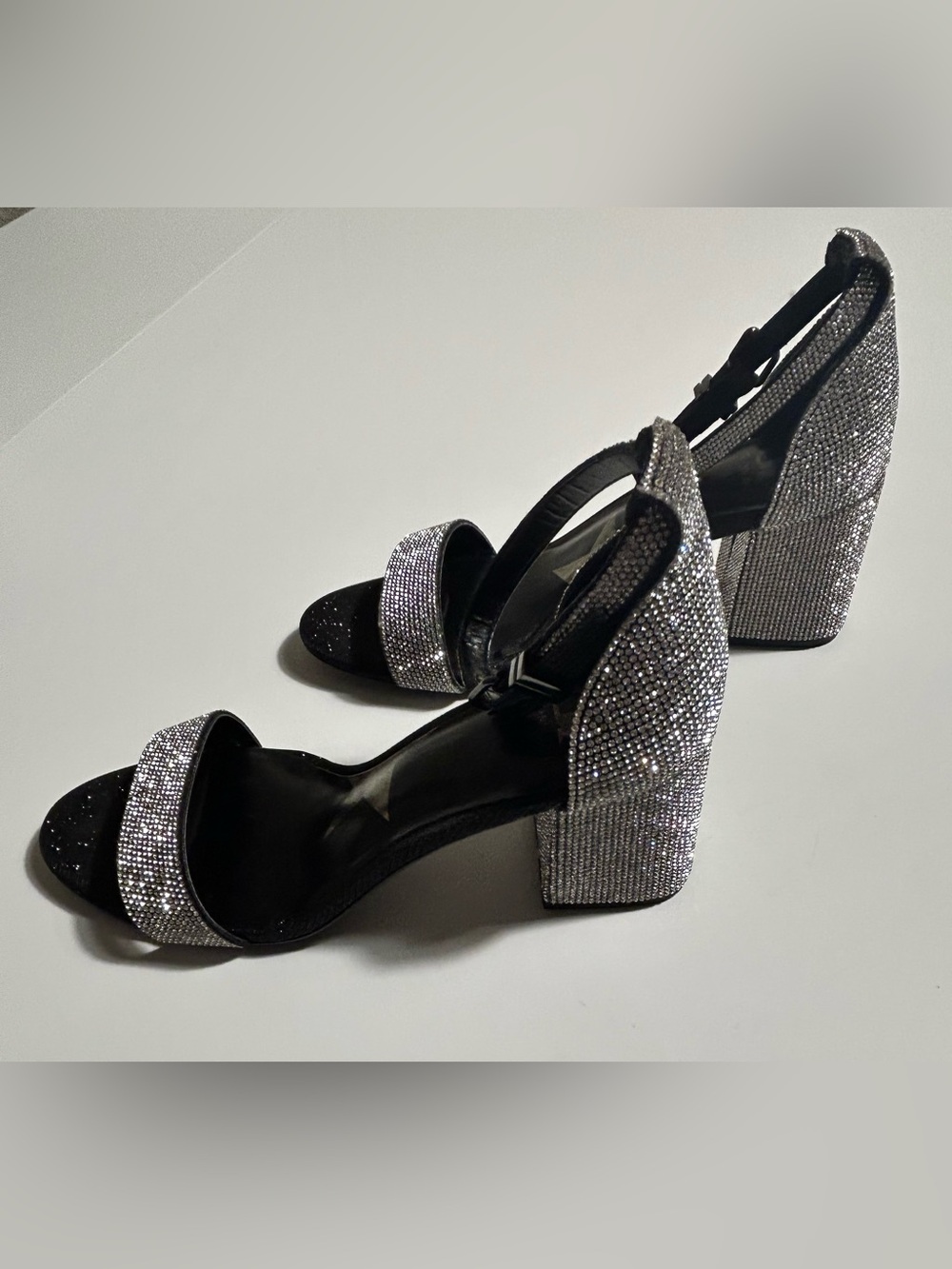 Gianni Bini Silver Crystal Block Heel Sandals